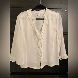 Josephine Chaus NWOT Cream Chiffon Blouse with Ruffle Detail, Size 14